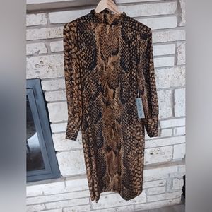 Baron Peters 100% silk dress longsleeve snakeskin size 14 vintage 80s nwt $340